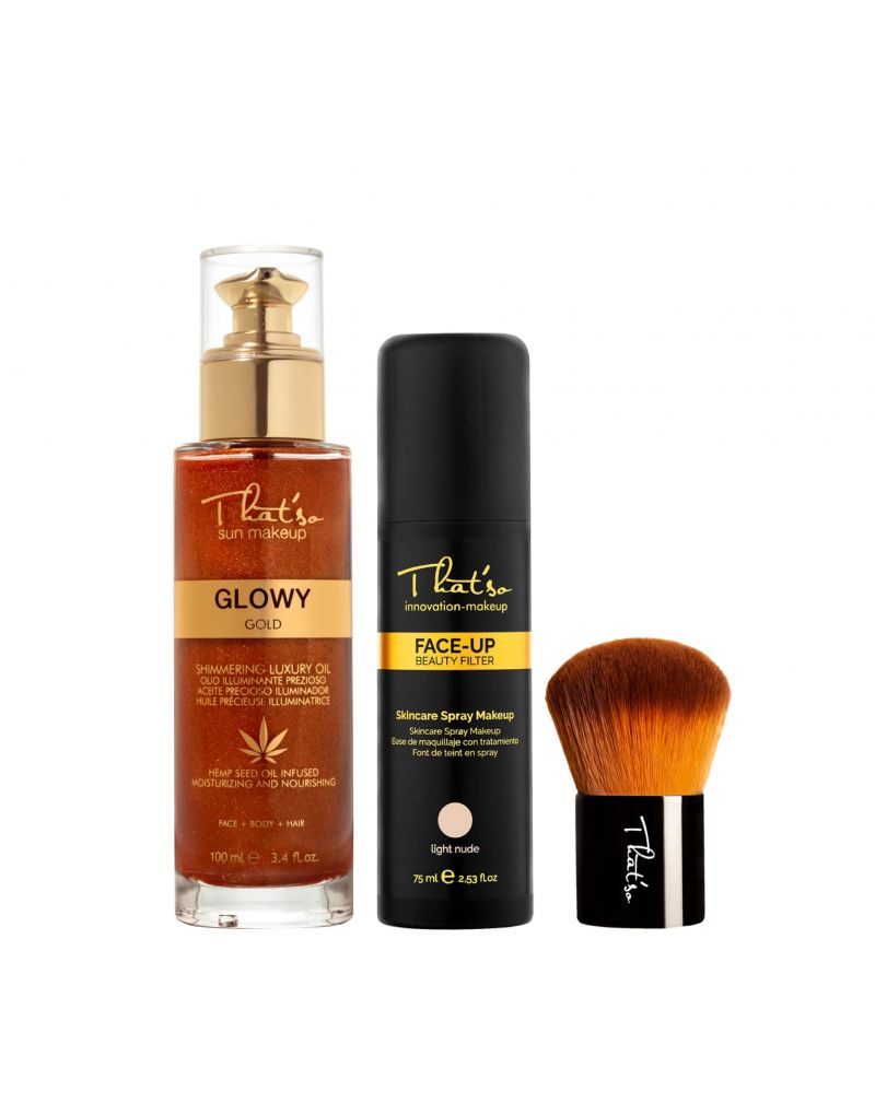 That'so FACE-UP, HD KABUKI BRUSH and GLOWY GOLD shimmering luxury oil    
